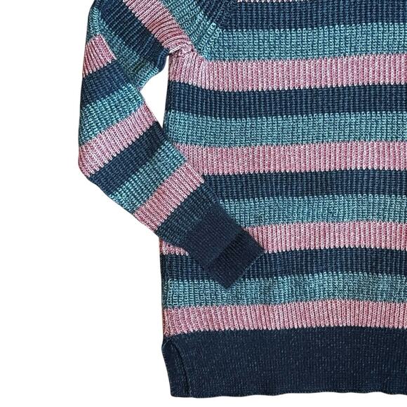 L.L. Bean Women’s Sz S Pink Blue Stripe Pullover Sweater Coastal Cotton - Picture 5 of 10